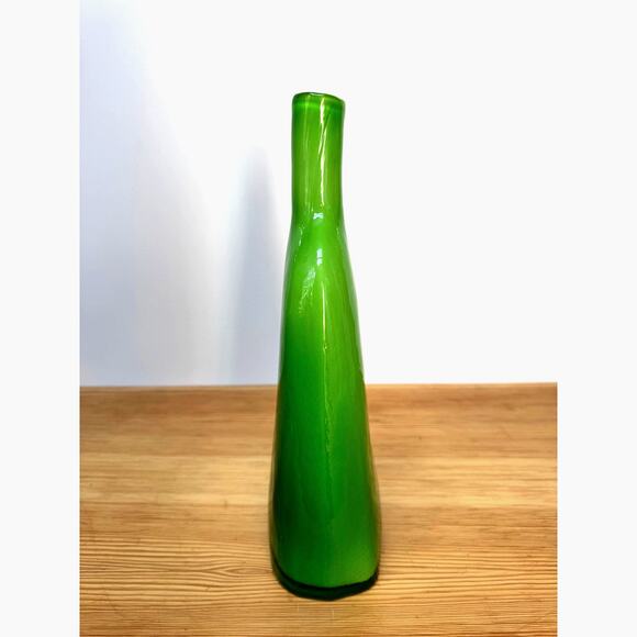 Large Mid-Century Modern Green Art Glass Bottle Vase, 12" - Picture 2 of 8